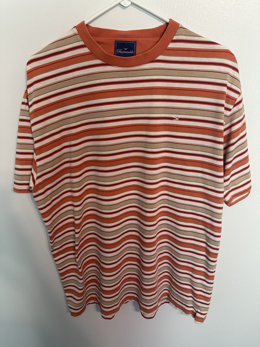Faconnable Orange and Cream Striped Short Sleeve Tee